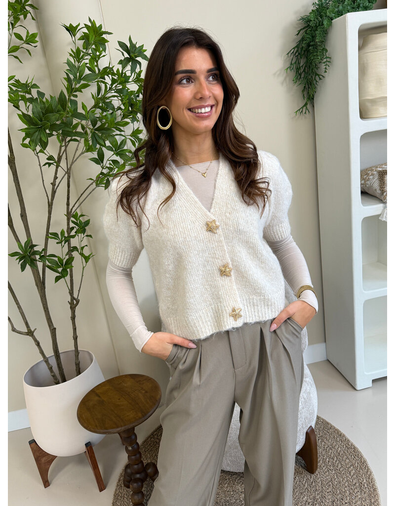 21Jewelz Cashmere top met ronde hals - ecru