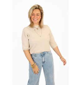 21Jewelz Fijn gebreid truitje met korte mouw - licht beige