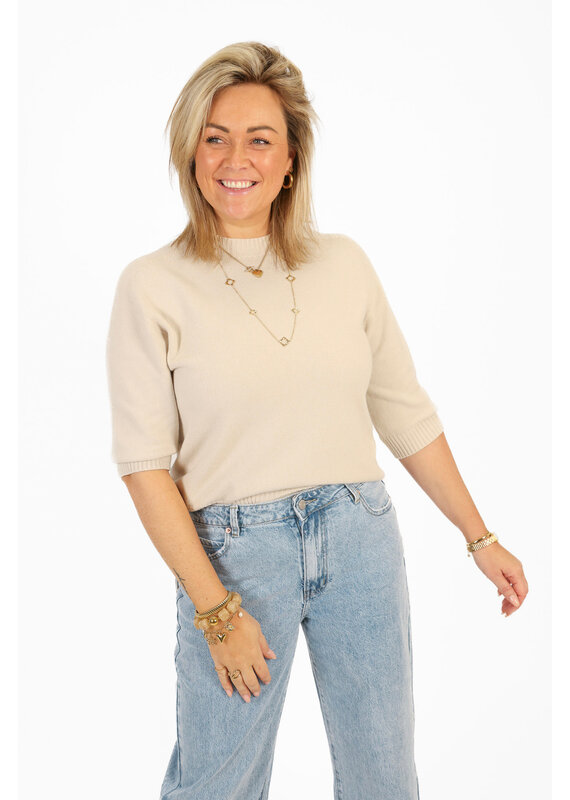 21Jewelz Fijn gebreid truitje met korte mouw - licht beige