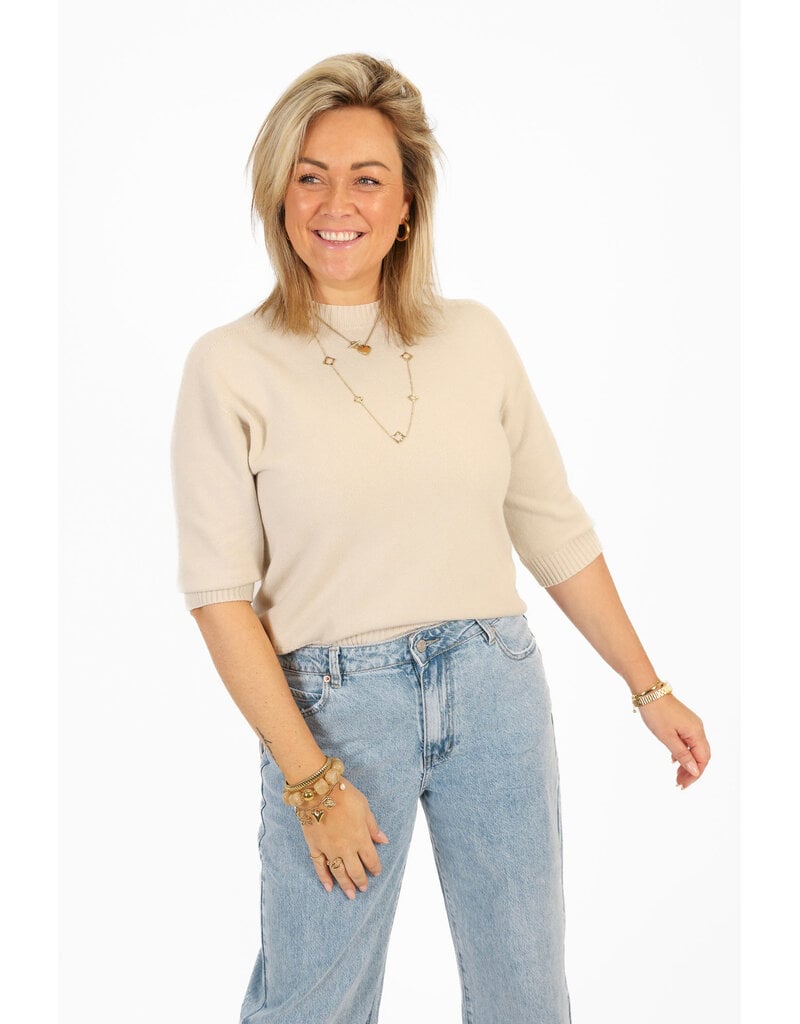 21Jewelz Fijn gebreid truitje met korte mouw - licht beige