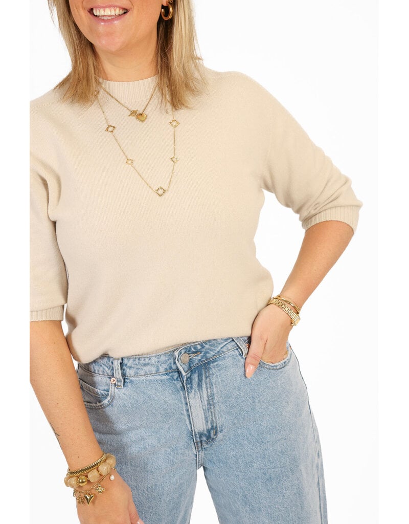 21Jewelz Fijn gebreid truitje met korte mouw - licht beige