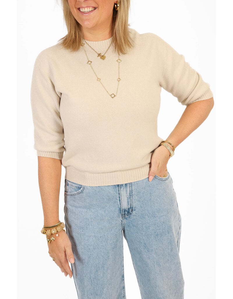 21Jewelz Fijn gebreid truitje met korte mouw - licht beige