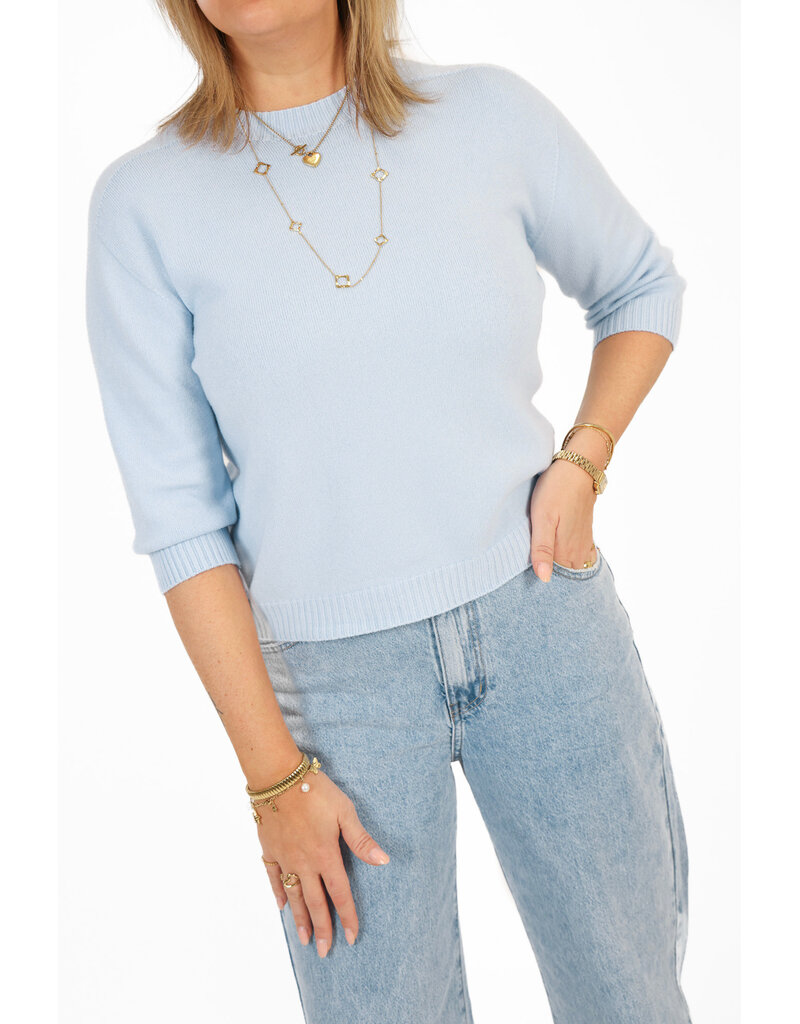 21Jewelz Fijn gebreid truitje met korte mouw - blauw