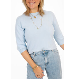 21Jewelz Fijn gebreid truitje met korte mouw - blauw