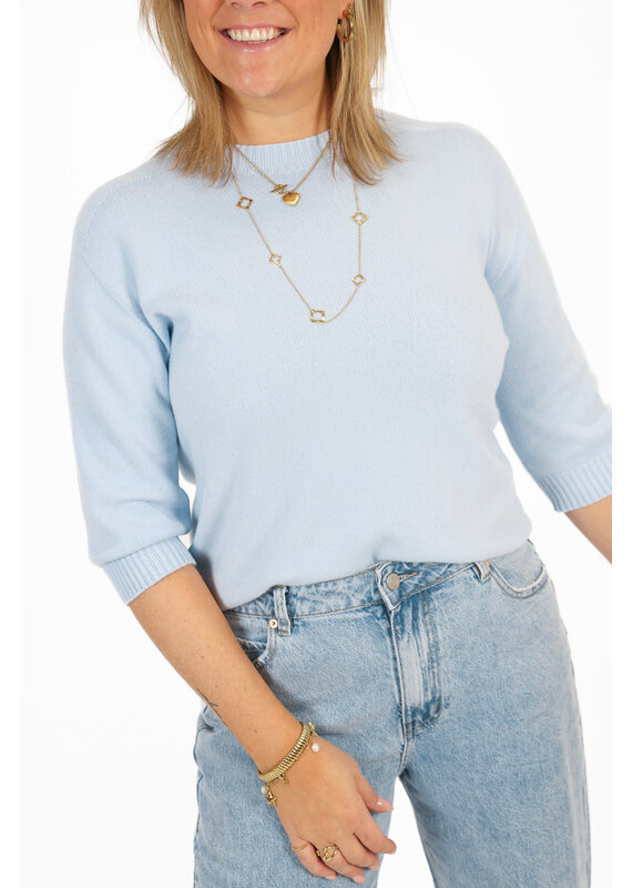 21Jewelz Fijn gebreid truitje met korte mouw - blauw