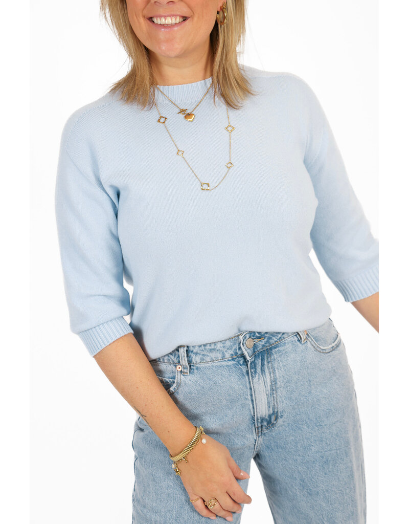 21Jewelz Fijn gebreid truitje met korte mouw - blauw