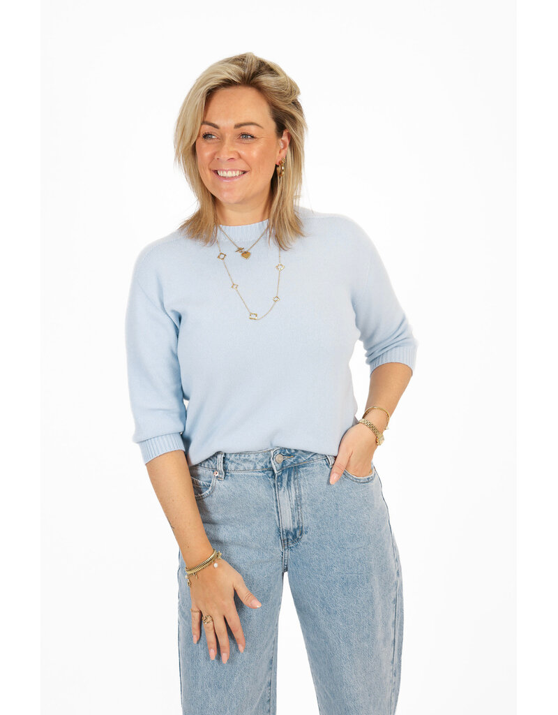 21Jewelz Fijn gebreid truitje met korte mouw - blauw