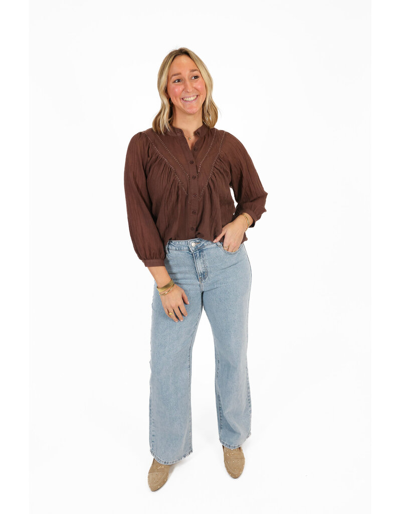 21Jewelz Losvallende blouse met kanten detail - bruin