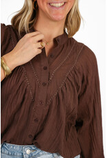 21Jewelz Losvallende blouse met kanten detail - bruin