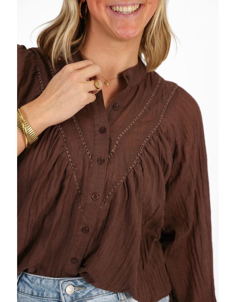 21Jewelz Losvallende blouse met kanten detail - bruin
