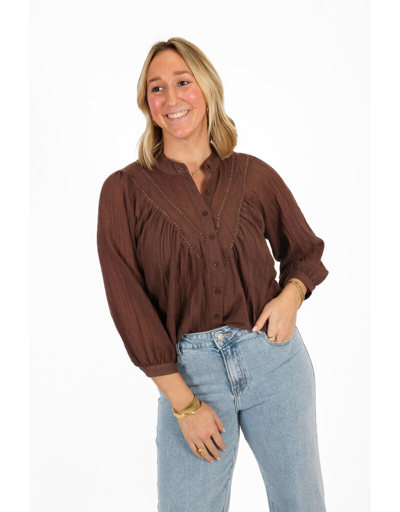 21Jewelz Losvallende blouse met kanten detail - bruin