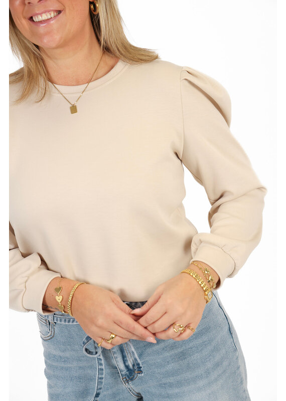 21Jewelz Basic sweater met pofmouw - beige