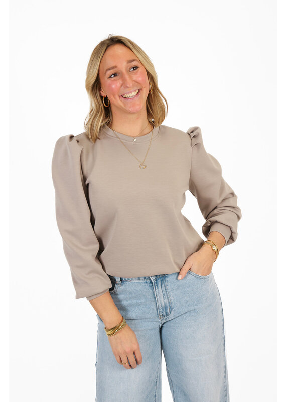 21Jewelz Basic sweater met pofmouw - taupe