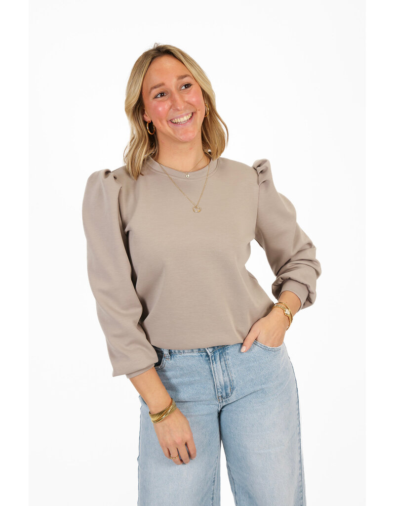 21Jewelz Basic sweater met pofmouw - taupe