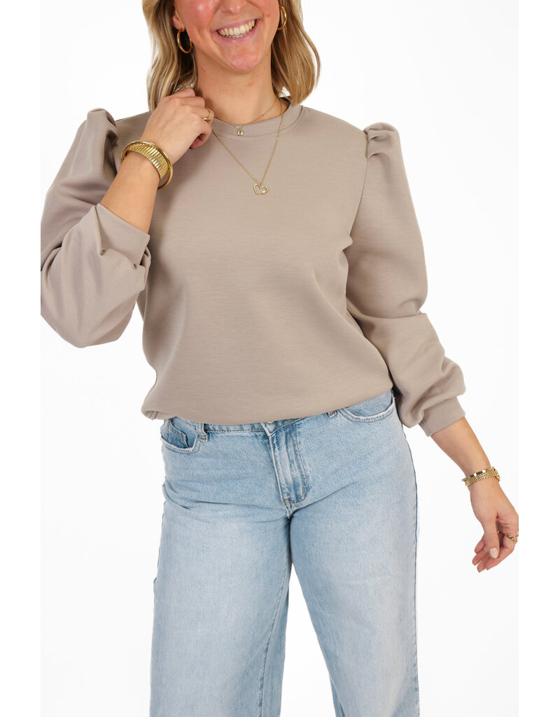 21Jewelz Basic sweater met pofmouw - taupe