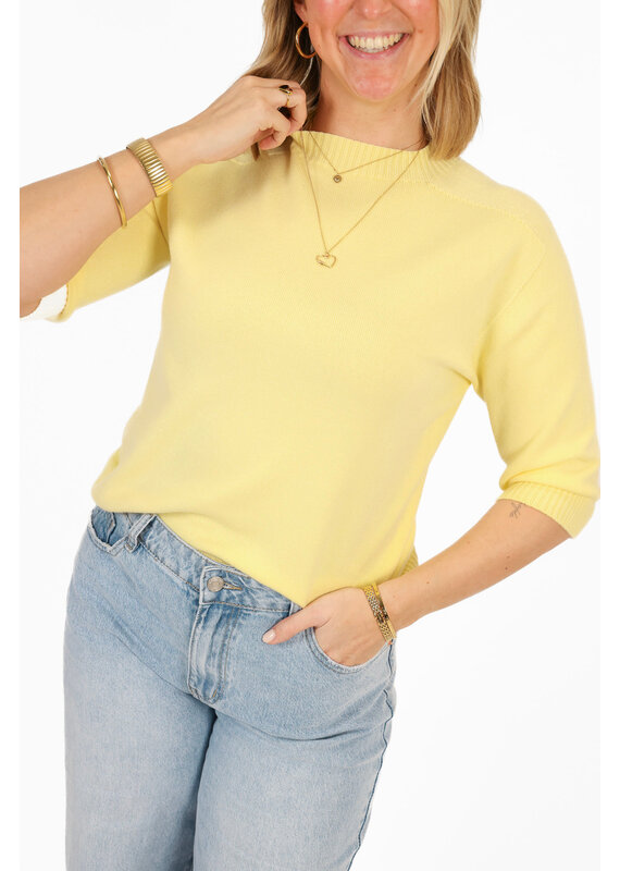 21Jewelz Fijn gebreid truitje met korte mouw - geel