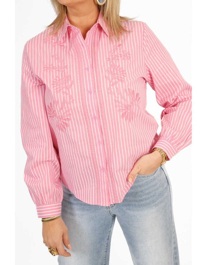 21Jewelz Gestreepte blouse met geborduurde bloemen - roze