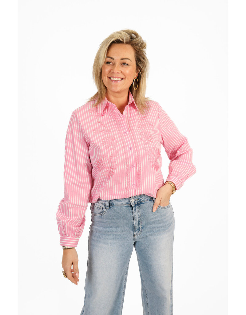 21Jewelz Gestreepte blouse met geborduurde bloemen - roze