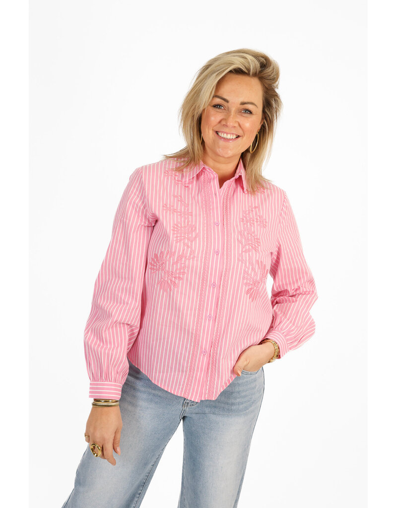 21Jewelz Gestreepte blouse met geborduurde bloemen - roze