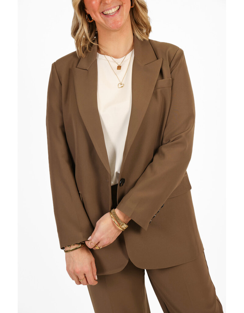 21Jewelz Effen blazer - donker taupe