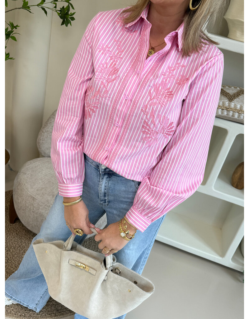 21Jewelz Gestreepte blouse met geborduurde bloemen - roze