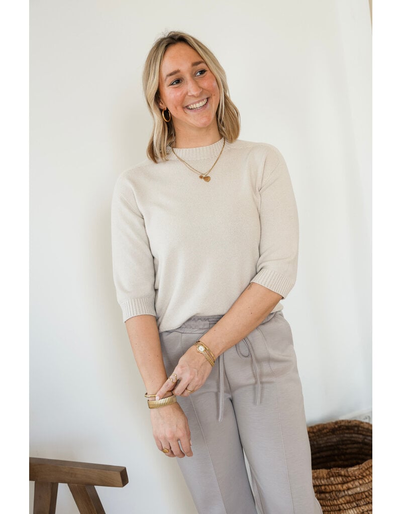 21Jewelz Fijn gebreid truitje met korte mouw - licht beige