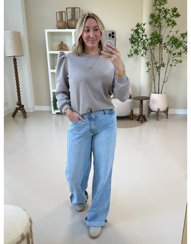 21Jewelz Basic sweater met pofmouw - taupe