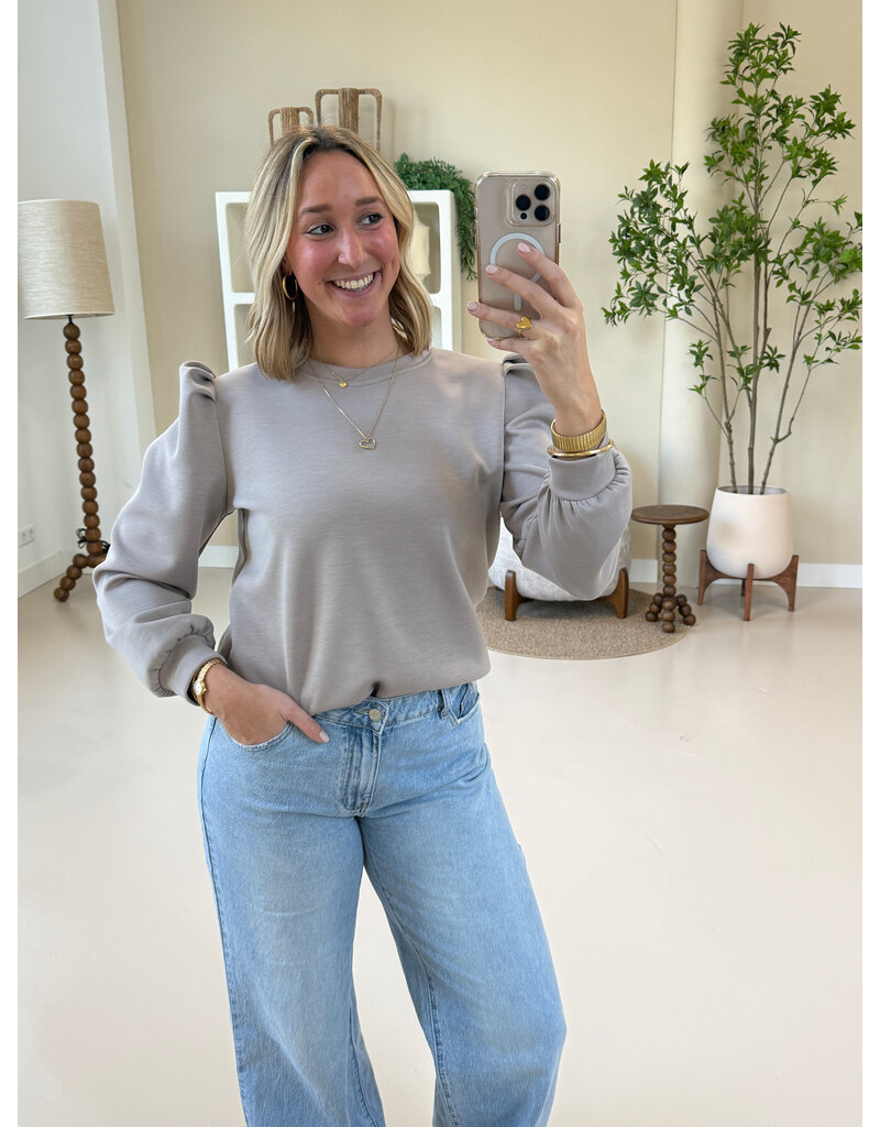 21Jewelz Basic sweater met pofmouw - taupe
