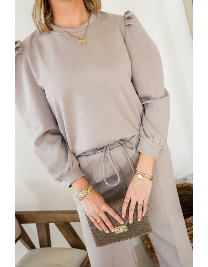 21Jewelz Basic sweater met pofmouw - taupe