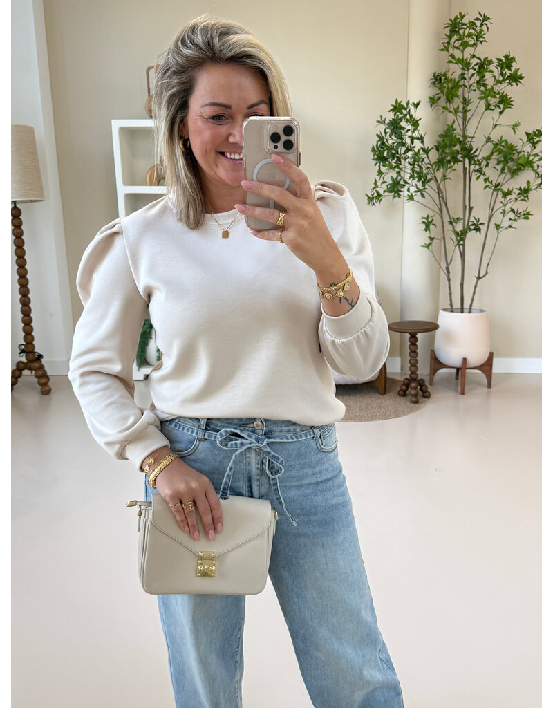 21Jewelz Basic sweater met pofmouw - beige