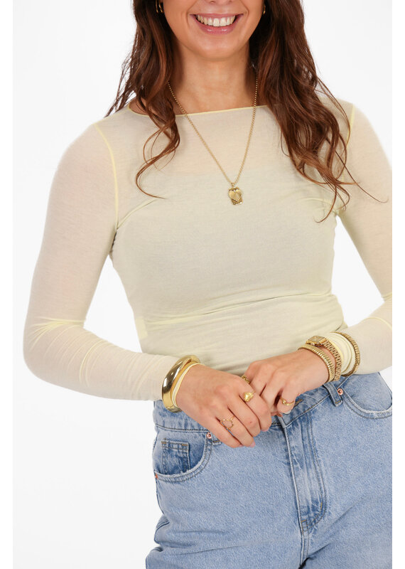 21Jewelz Cashmere top met ronde hals - lichtgeel