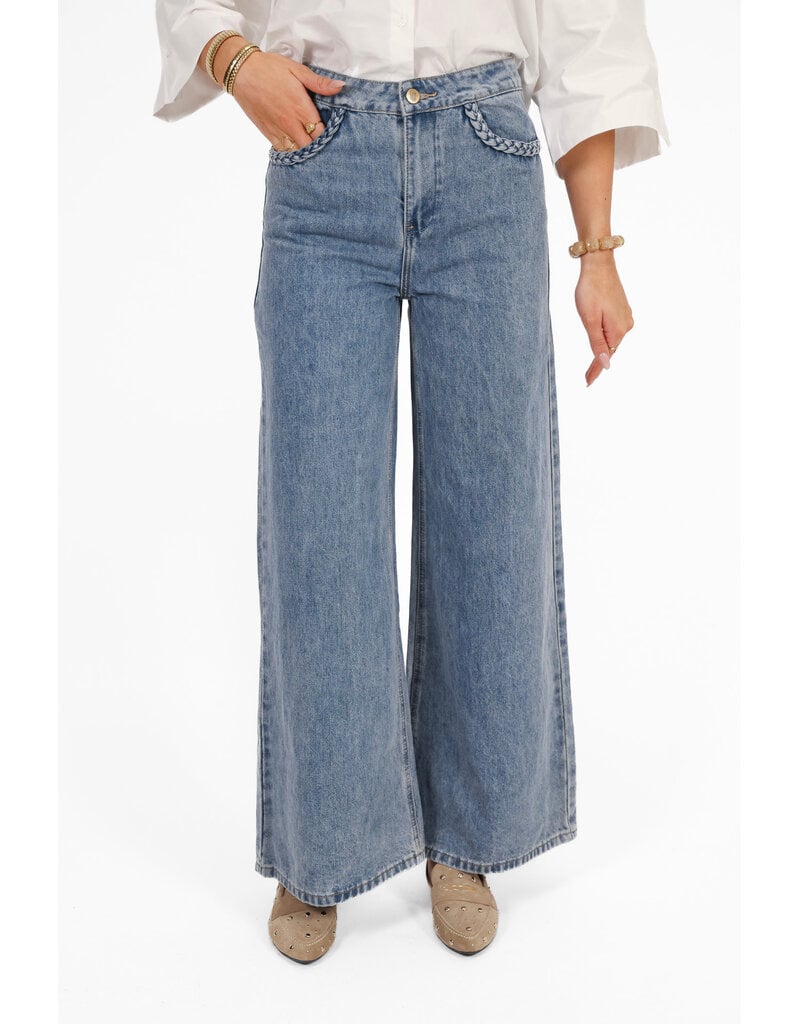 21Jewelz Wide leg jeans met vlecht details - blauw