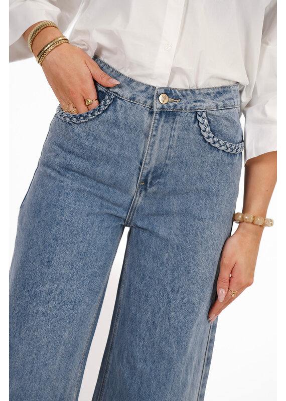 21Jewelz Wide leg jeans met vlecht details - blauw