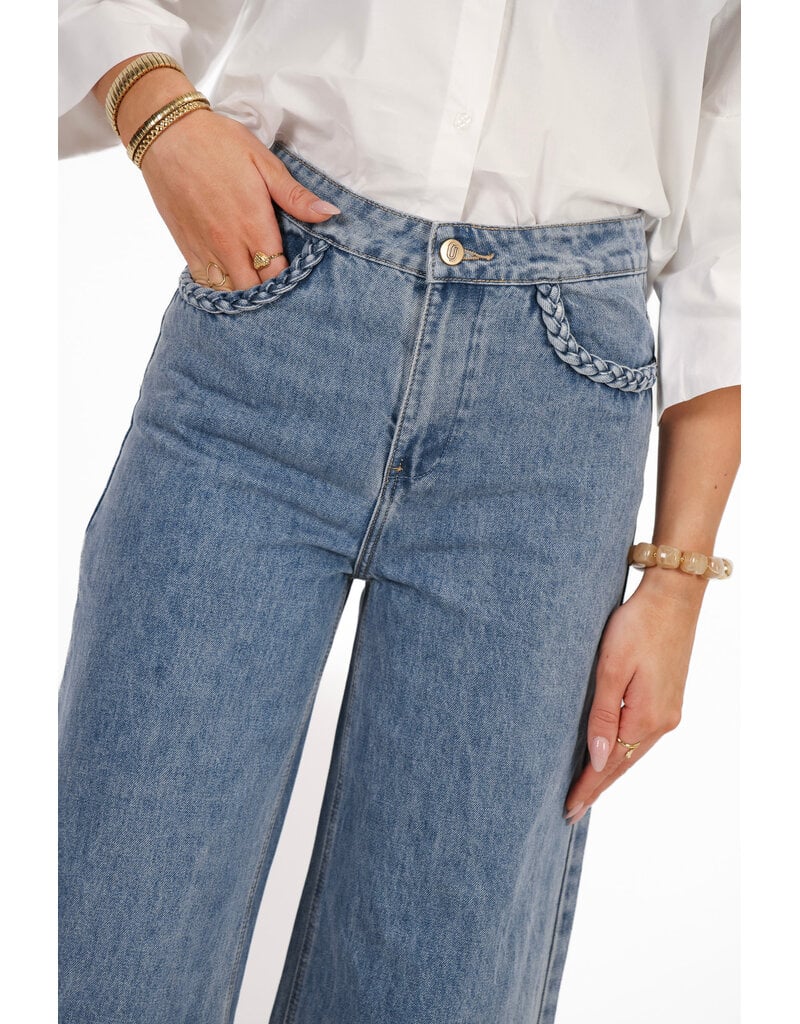 21Jewelz Wide leg jeans met vlecht details - blauw