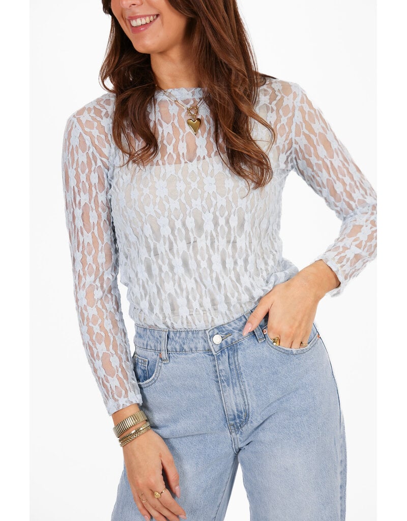 21Jewelz Kanten top met bloemen patroon - blauw
