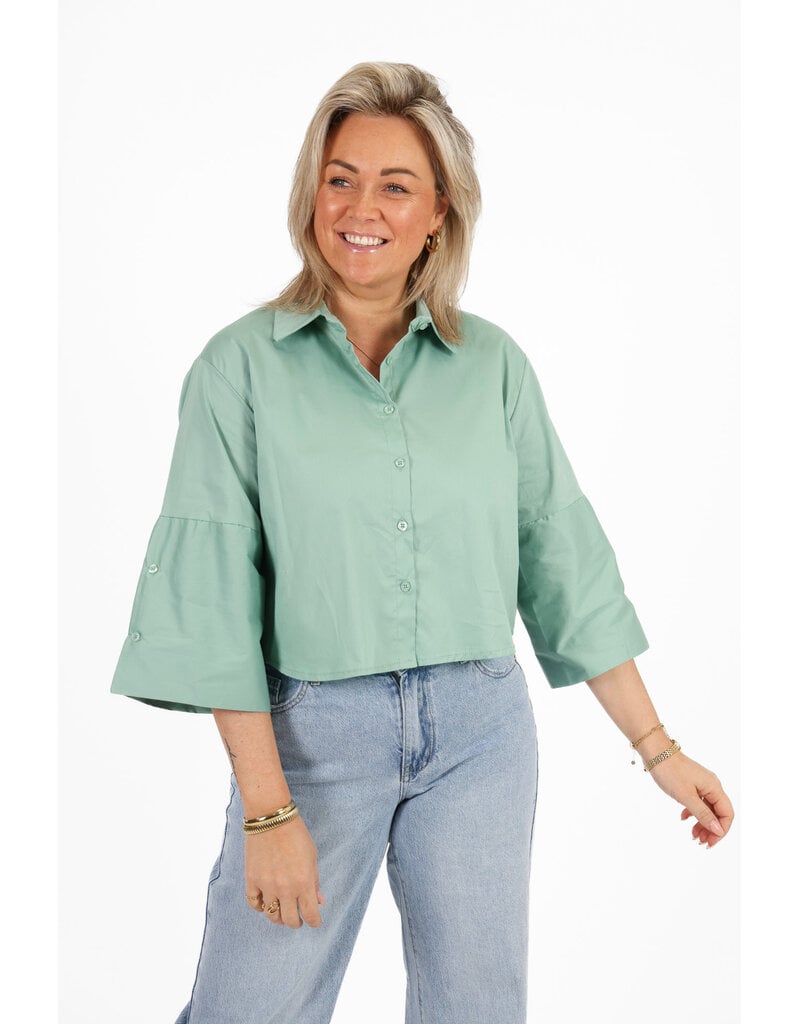 21Jewelz Effen blousje met uitlopende mouwen - groen