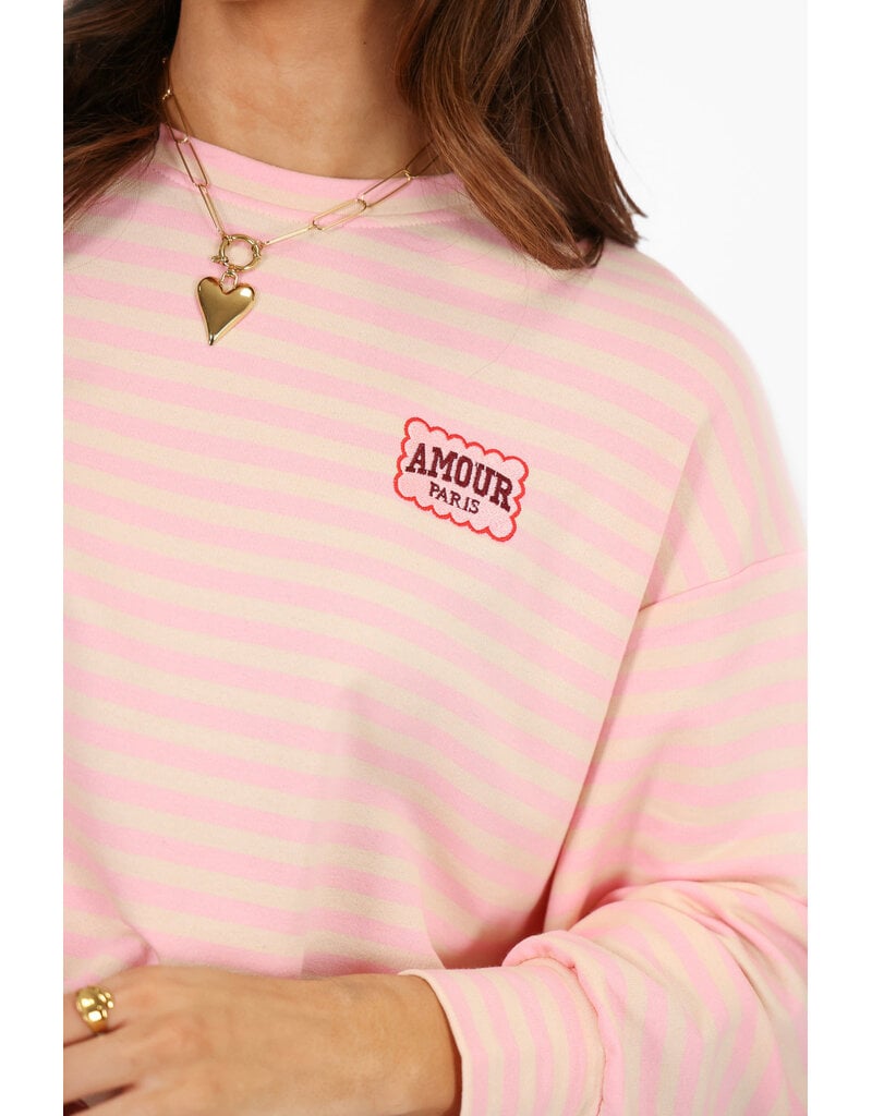 21Jewelz Strepen sweater amour paris - lichtroze