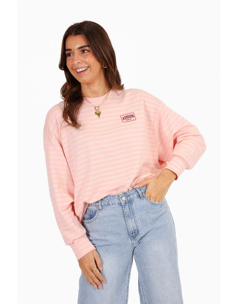 21Jewelz Strepen sweater amour paris - lichtroze
