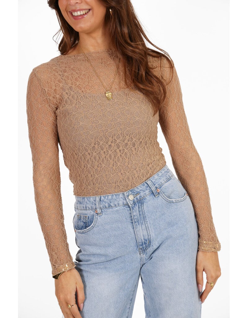 21Jewelz Kanten top - donker beige