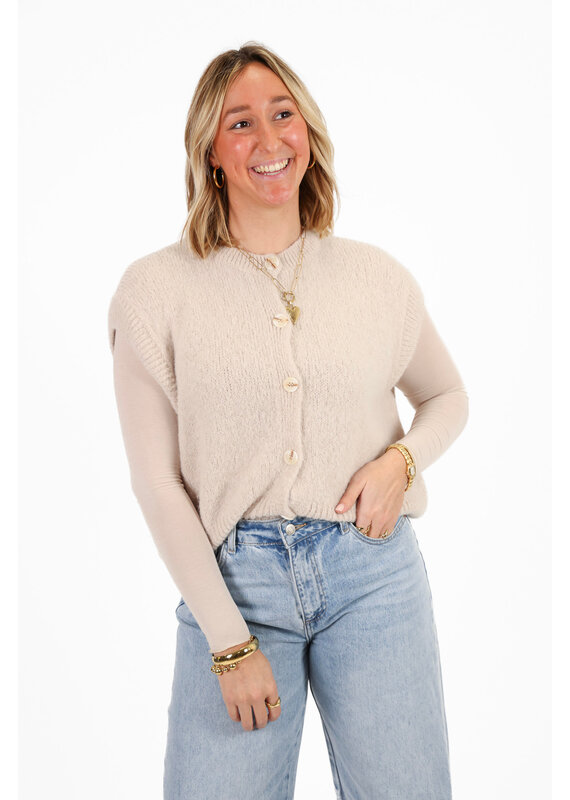 21Jewelz Wollig gilet met knoopjes - beige