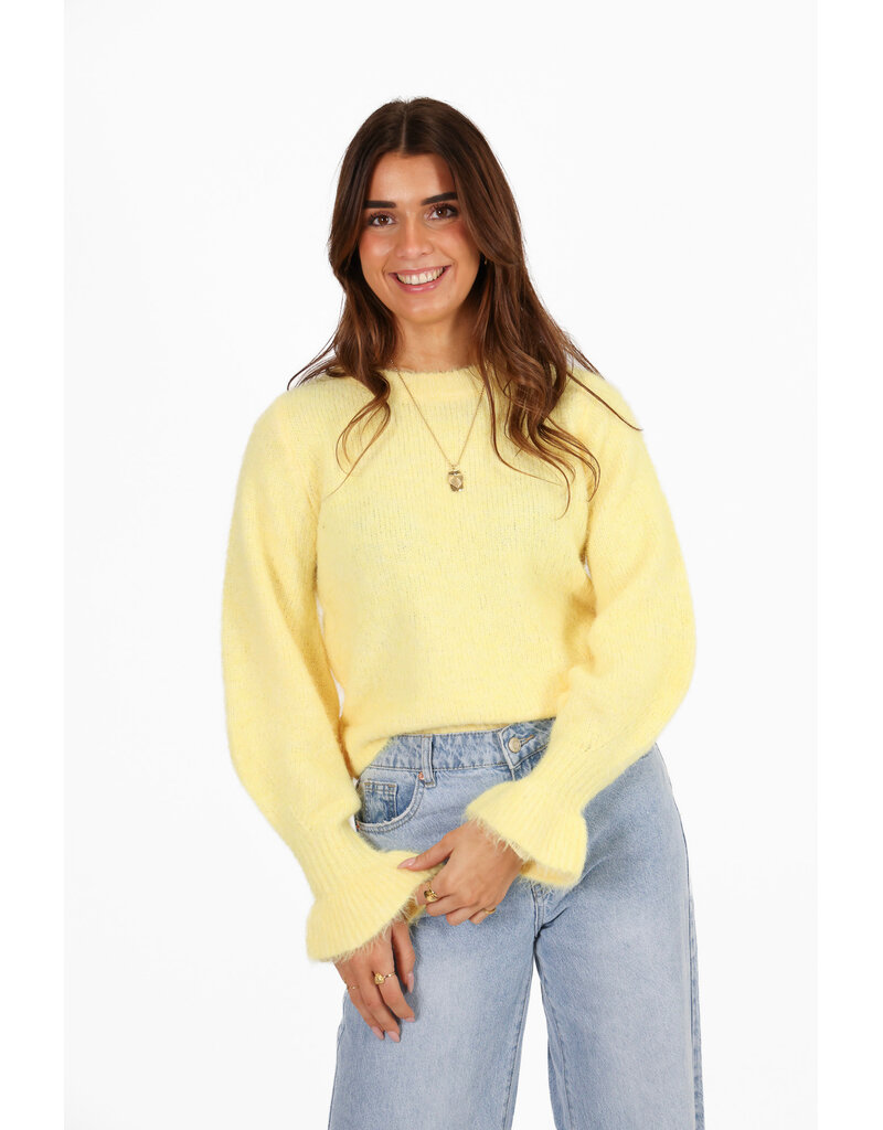 21Jewelz Effen wollige trui met ruffle mouwtje - lichtgeel