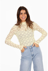 Kanten bloemen top - lichtgeel