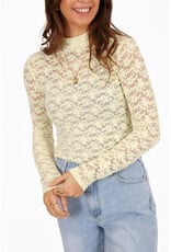 Kanten bloemen top - lichtgeel