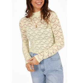 Kanten bloemen top - lichtgeel