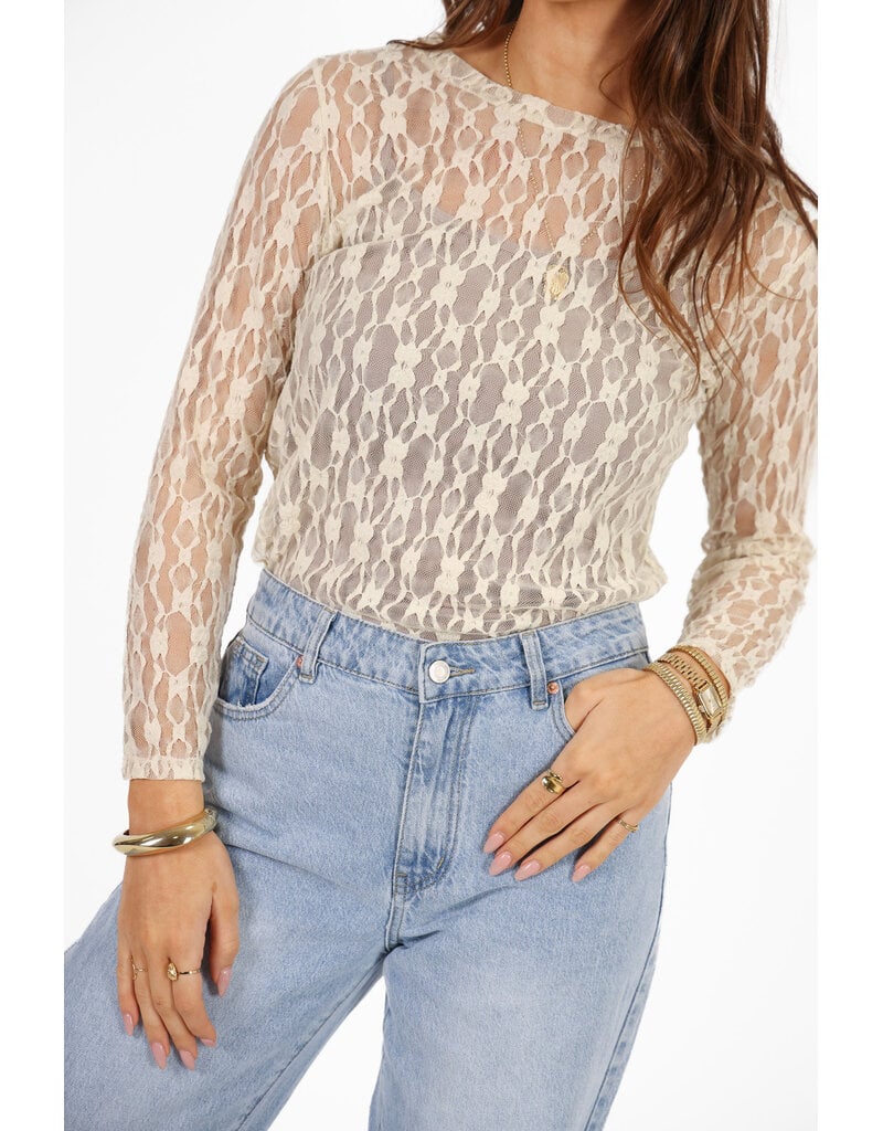 21Jewelz Kanten top met bloemen patroon  - ecru