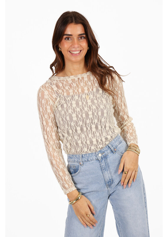 21Jewelz Kanten top met bloemen patroon  - ecru