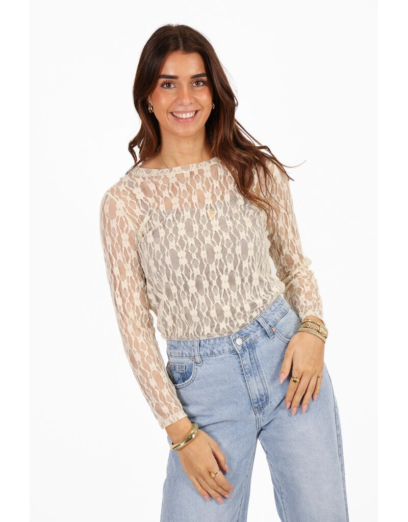 21Jewelz Kanten top met bloemen patroon  - ecru