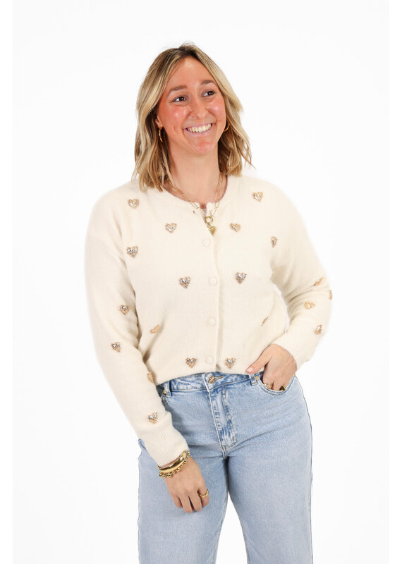 21Jewelz Vest met gouden hartjes - ecru