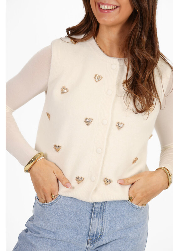 21Jewelz Gilet met gouden hartjes - ecru