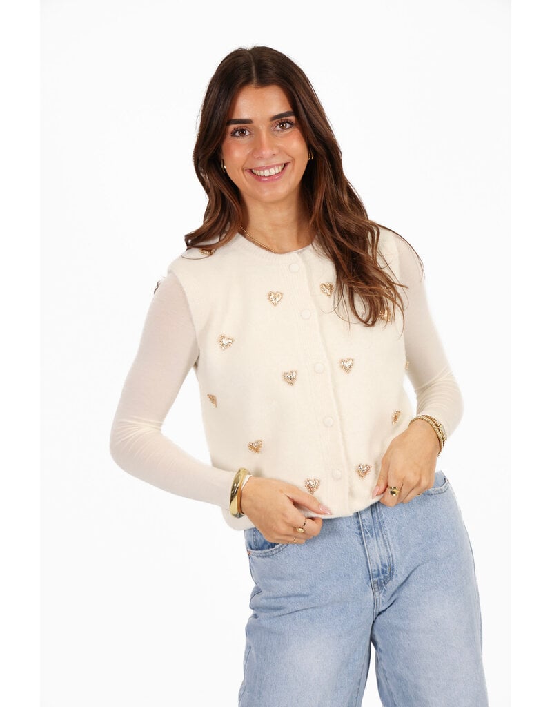 21Jewelz Gilet met gouden hartjes - ecru